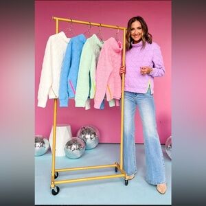 SSYS The Ava Colorblock Zipper Quilted Pullover In Light Blue, Ivory, OR Mint